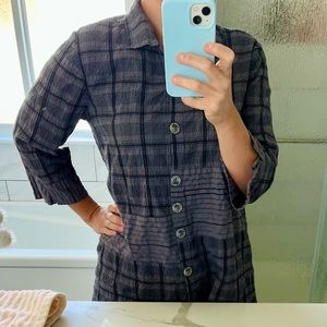 HABITAT Clothes to Live In Gray Button Front Linen Blouse Shirt Size M